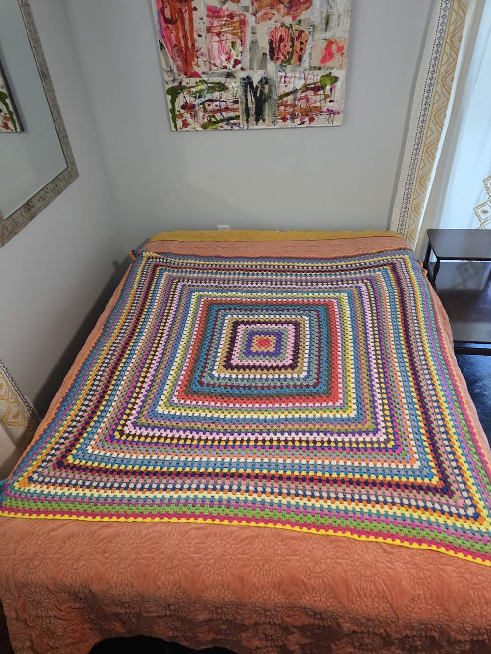 Handmade Multicolor Crochet Square Throw Blanket - Vibrant Rainbow Design
